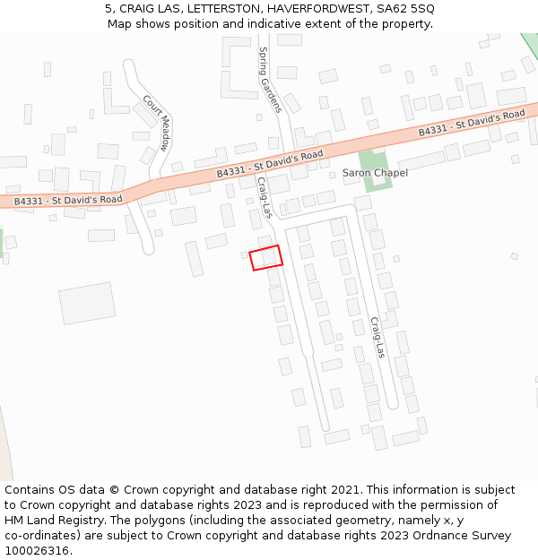 5, CRAIG LAS, LETTERSTON, HAVERFORDWEST, SA62 5SQ: Location map and indicative extent of plot