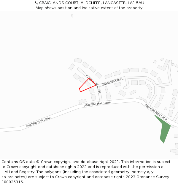 5, CRAIGLANDS COURT, ALDCLIFFE, LANCASTER, LA1 5AU: Location map and indicative extent of plot