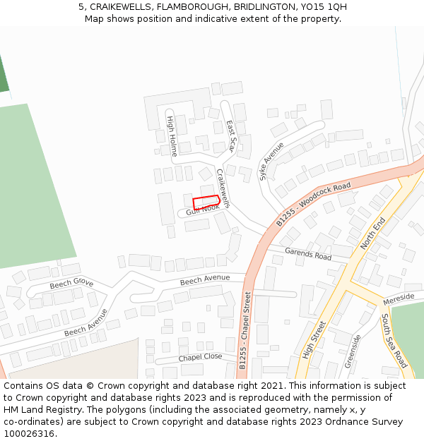 5, CRAIKEWELLS, FLAMBOROUGH, BRIDLINGTON, YO15 1QH: Location map and indicative extent of plot
