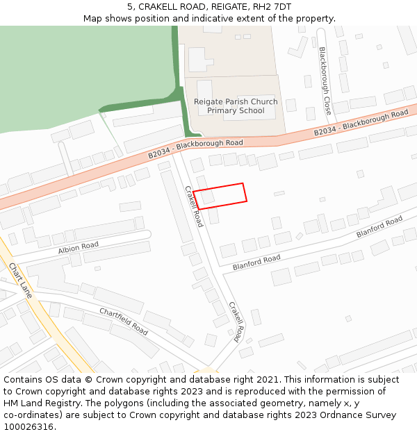5, CRAKELL ROAD, REIGATE, RH2 7DT: Location map and indicative extent of plot