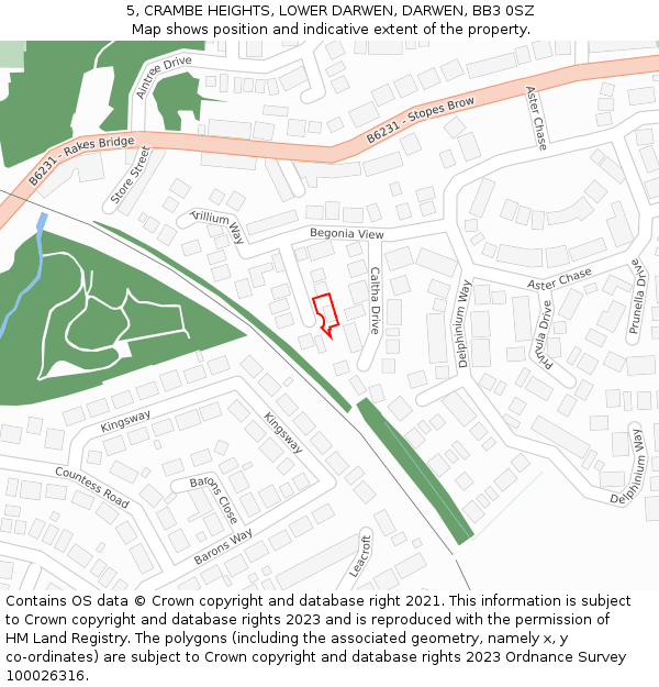 5, CRAMBE HEIGHTS, LOWER DARWEN, DARWEN, BB3 0SZ: Location map and indicative extent of plot