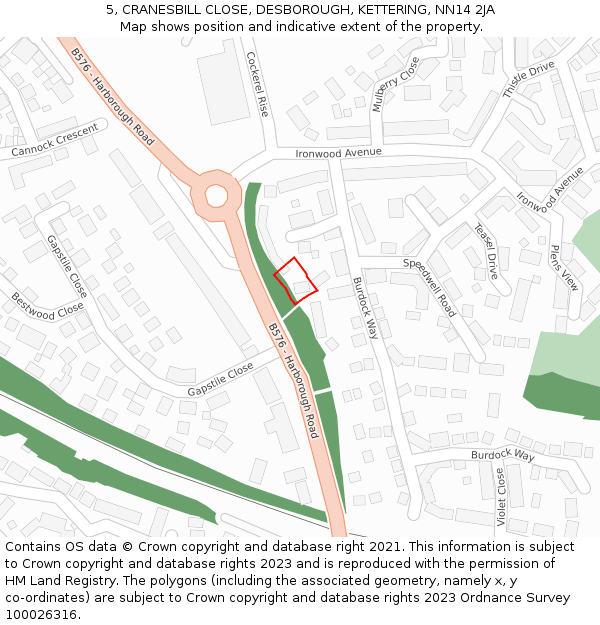 5, CRANESBILL CLOSE, DESBOROUGH, KETTERING, NN14 2JA: Location map and indicative extent of plot