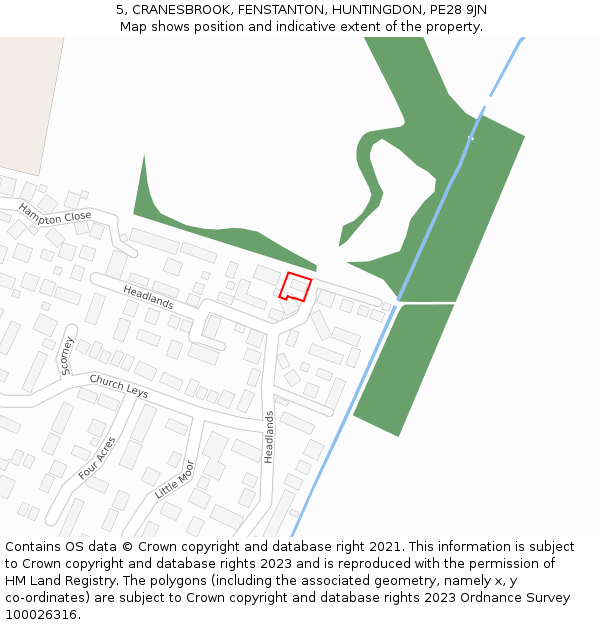 5, CRANESBROOK, FENSTANTON, HUNTINGDON, PE28 9JN: Location map and indicative extent of plot