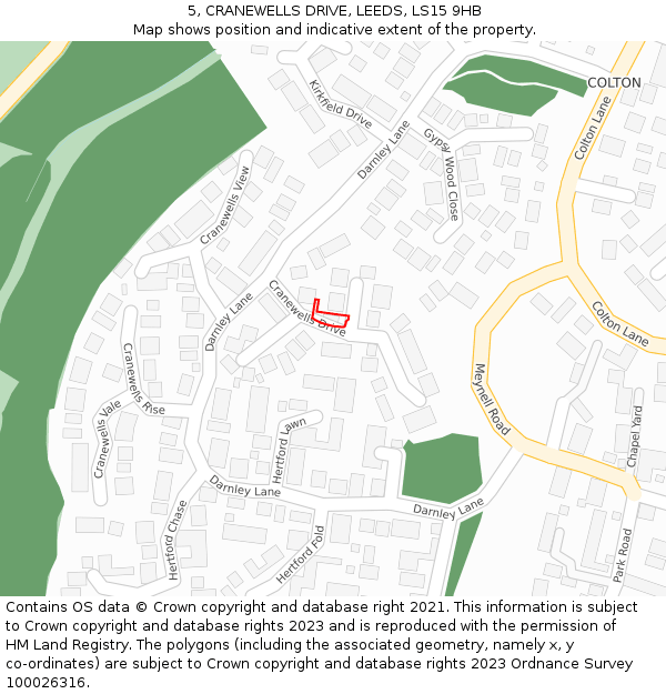 5, CRANEWELLS DRIVE, LEEDS, LS15 9HB: Location map and indicative extent of plot