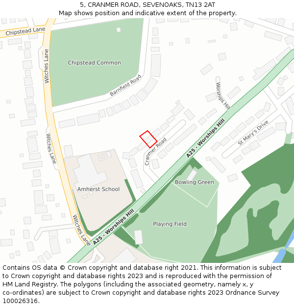 5, CRANMER ROAD, SEVENOAKS, TN13 2AT: Location map and indicative extent of plot