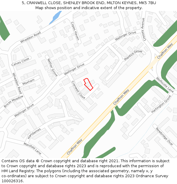 5, CRANWELL CLOSE, SHENLEY BROOK END, MILTON KEYNES, MK5 7BU: Location map and indicative extent of plot