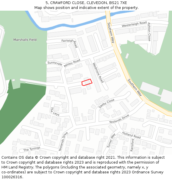 5, CRAWFORD CLOSE, CLEVEDON, BS21 7XE: Location map and indicative extent of plot