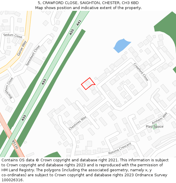 5, CRAWFORD CLOSE, SAIGHTON, CHESTER, CH3 6BD: Location map and indicative extent of plot