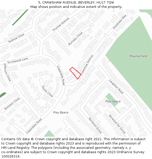 5, CRAWSHAW AVENUE, BEVERLEY, HU17 7QW: Location map and indicative extent of plot