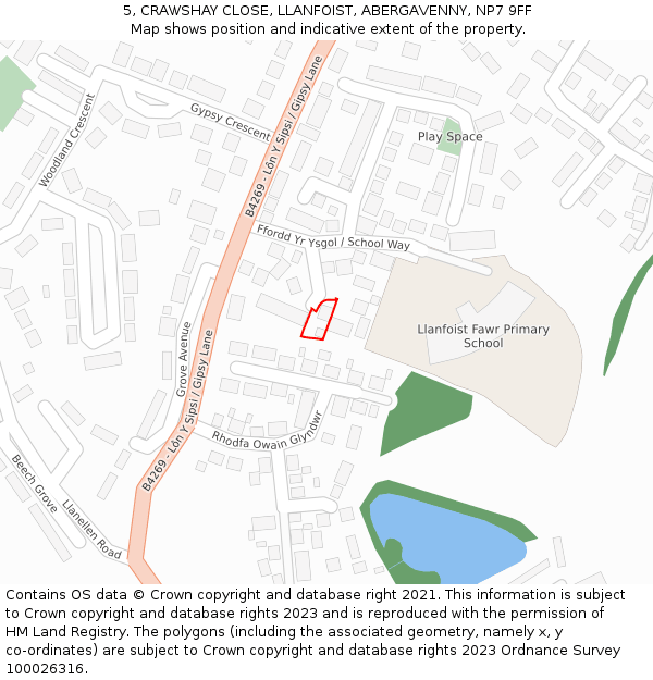 5, CRAWSHAY CLOSE, LLANFOIST, ABERGAVENNY, NP7 9FF: Location map and indicative extent of plot