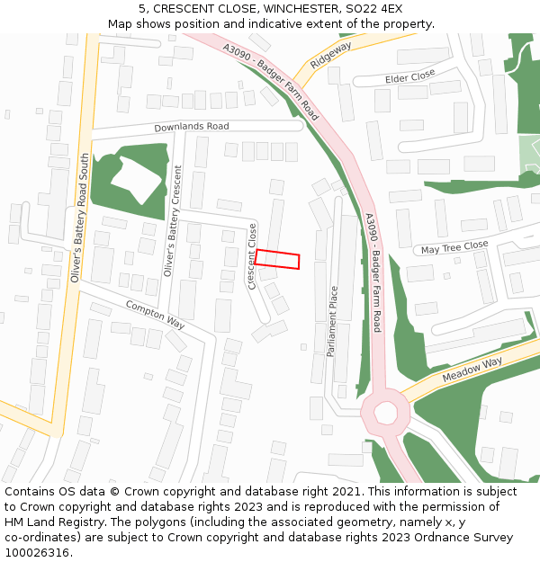 5, CRESCENT CLOSE, WINCHESTER, SO22 4EX: Location map and indicative extent of plot