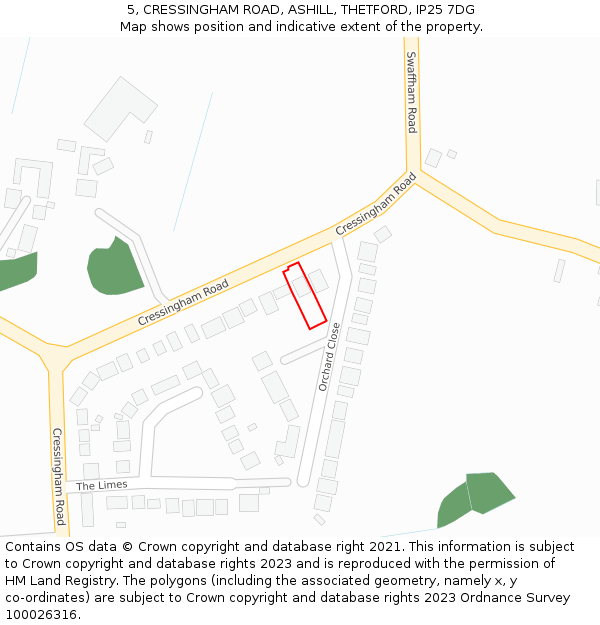 5, CRESSINGHAM ROAD, ASHILL, THETFORD, IP25 7DG: Location map and indicative extent of plot