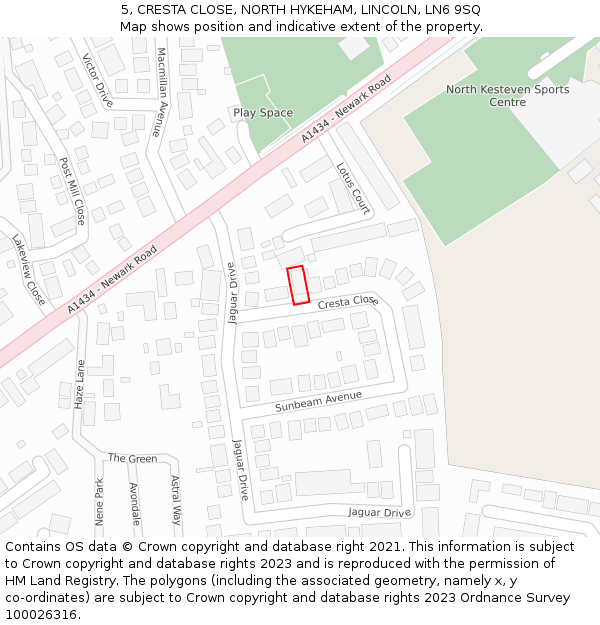 5, CRESTA CLOSE, NORTH HYKEHAM, LINCOLN, LN6 9SQ: Location map and indicative extent of plot