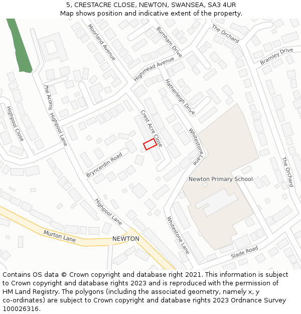 5, CRESTACRE CLOSE, NEWTON, SWANSEA, SA3 4UR: Location map and indicative extent of plot