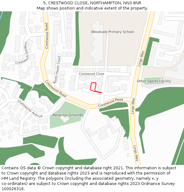 5, CRESTWOOD CLOSE, NORTHAMPTON, NN3 8NR: Location map and indicative extent of plot