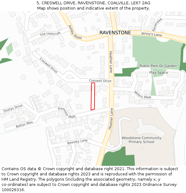 5, CRESWELL DRIVE, RAVENSTONE, COALVILLE, LE67 2AG: Location map and indicative extent of plot