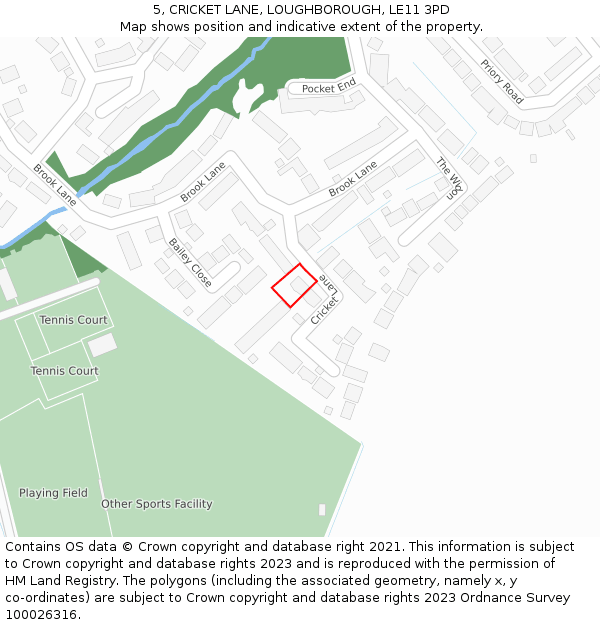 5, CRICKET LANE, LOUGHBOROUGH, LE11 3PD: Location map and indicative extent of plot