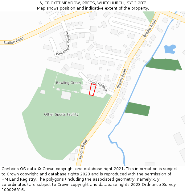 5, CRICKET MEADOW, PREES, WHITCHURCH, SY13 2BZ: Location map and indicative extent of plot