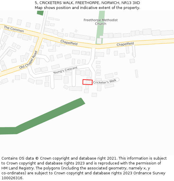 5, CRICKETERS WALK, FREETHORPE, NORWICH, NR13 3XD: Location map and indicative extent of plot