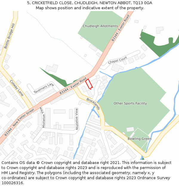 5, CRICKETFIELD CLOSE, CHUDLEIGH, NEWTON ABBOT, TQ13 0GA: Location map and indicative extent of plot