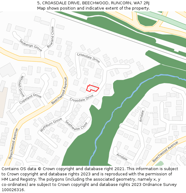 5, CROASDALE DRIVE, BEECHWOOD, RUNCORN, WA7 2RJ: Location map and indicative extent of plot