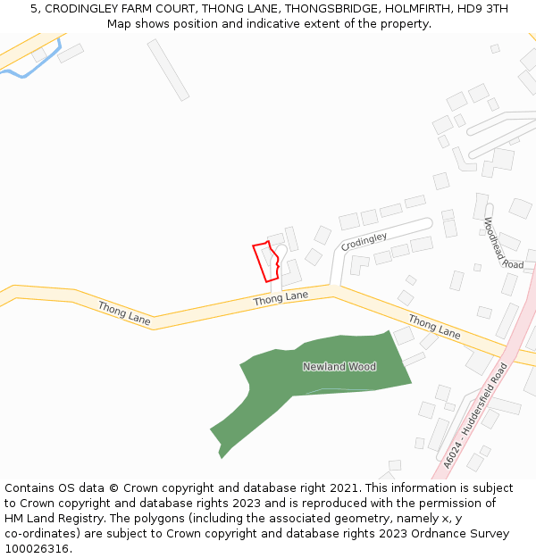 5, CRODINGLEY FARM COURT, THONG LANE, THONGSBRIDGE, HOLMFIRTH, HD9 3TH: Location map and indicative extent of plot