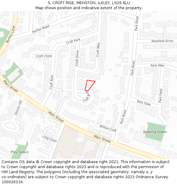 5, CROFT RISE, MENSTON, ILKLEY, LS29 6LU: Location map and indicative extent of plot