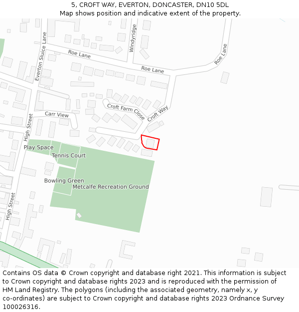 5, CROFT WAY, EVERTON, DONCASTER, DN10 5DL: Location map and indicative extent of plot