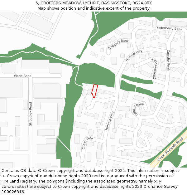5, CROFTERS MEADOW, LYCHPIT, BASINGSTOKE, RG24 8RX: Location map and indicative extent of plot