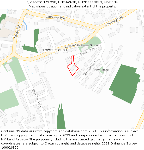 5, CROFTON CLOSE, LINTHWAITE, HUDDERSFIELD, HD7 5NH: Location map and indicative extent of plot