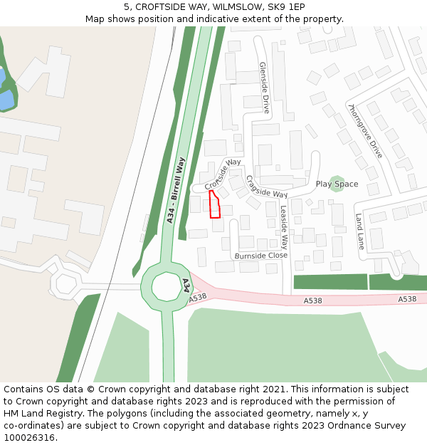 5, CROFTSIDE WAY, WILMSLOW, SK9 1EP: Location map and indicative extent of plot