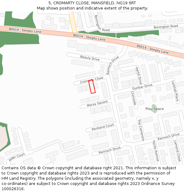 5, CROMARTY CLOSE, MANSFIELD, NG19 6RT: Location map and indicative extent of plot