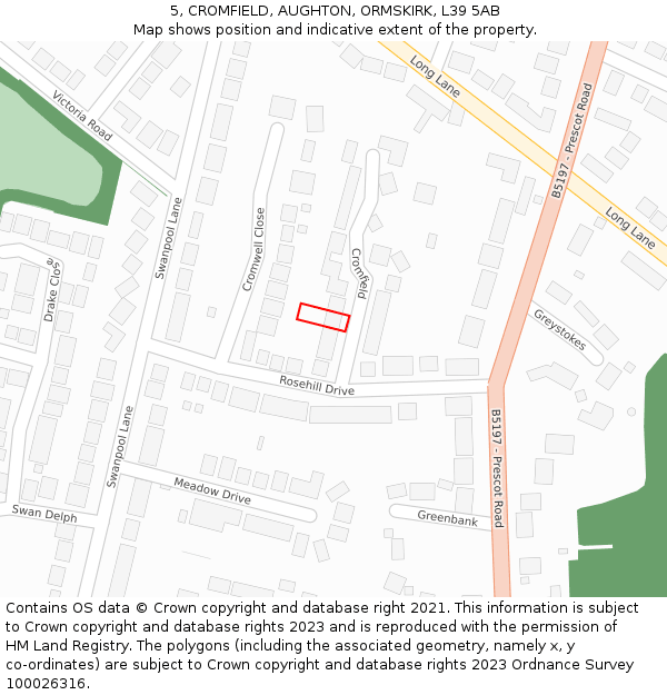 5, CROMFIELD, AUGHTON, ORMSKIRK, L39 5AB: Location map and indicative extent of plot