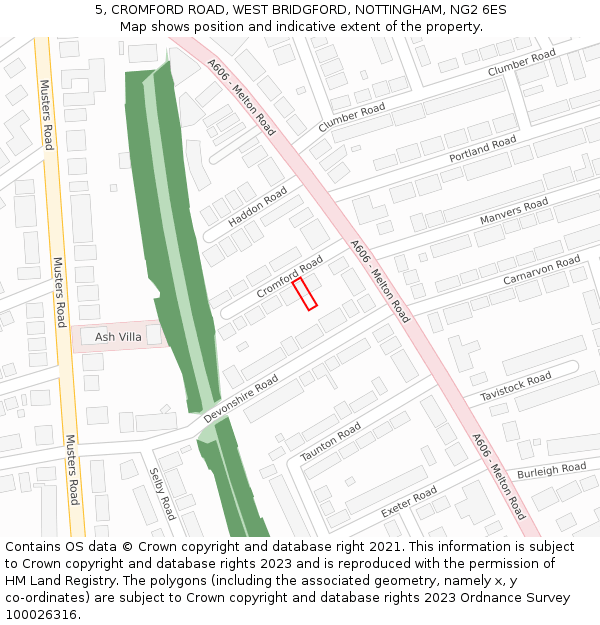 5, CROMFORD ROAD, WEST BRIDGFORD, NOTTINGHAM, NG2 6ES: Location map and indicative extent of plot