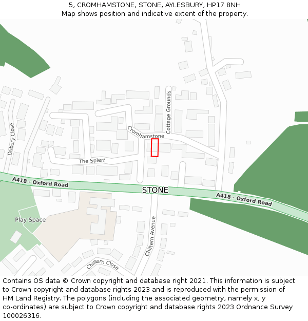 5, CROMHAMSTONE, STONE, AYLESBURY, HP17 8NH: Location map and indicative extent of plot