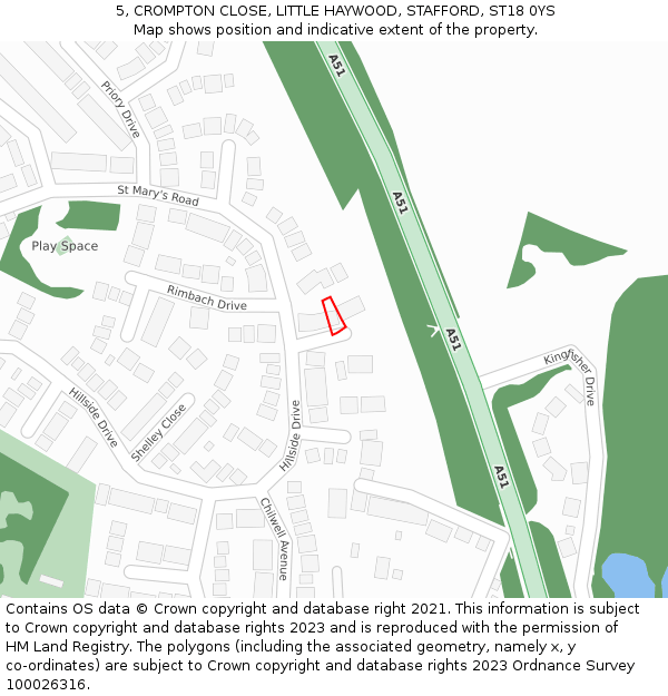 5, CROMPTON CLOSE, LITTLE HAYWOOD, STAFFORD, ST18 0YS: Location map and indicative extent of plot