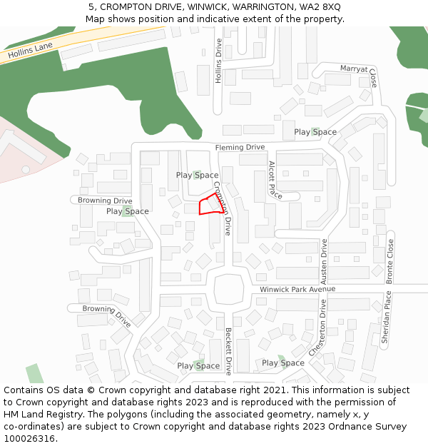 5, CROMPTON DRIVE, WINWICK, WARRINGTON, WA2 8XQ: Location map and indicative extent of plot