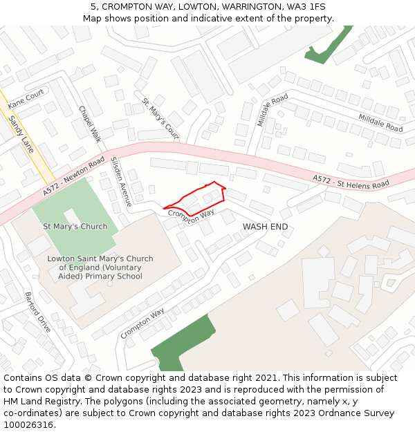 5, CROMPTON WAY, LOWTON, WARRINGTON, WA3 1FS: Location map and indicative extent of plot