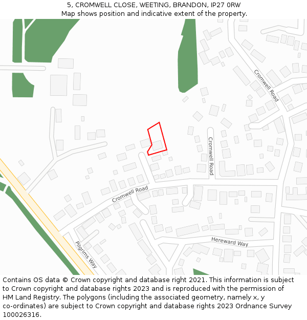 5, CROMWELL CLOSE, WEETING, BRANDON, IP27 0RW: Location map and indicative extent of plot