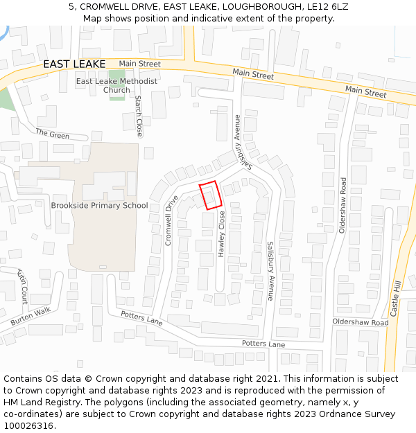 5, CROMWELL DRIVE, EAST LEAKE, LOUGHBOROUGH, LE12 6LZ: Location map and indicative extent of plot