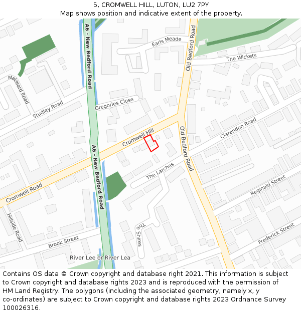 5, CROMWELL HILL, LUTON, LU2 7PY: Location map and indicative extent of plot