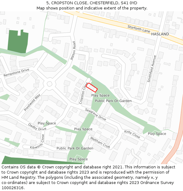 5, CROPSTON CLOSE, CHESTERFIELD, S41 0YD: Location map and indicative extent of plot