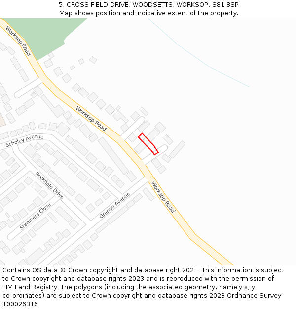 5, CROSS FIELD DRIVE, WOODSETTS, WORKSOP, S81 8SP: Location map and indicative extent of plot