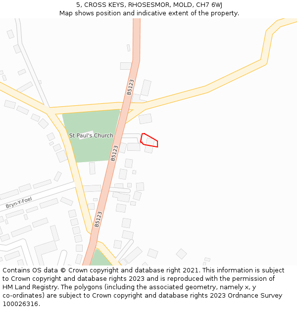 5, CROSS KEYS, RHOSESMOR, MOLD, CH7 6WJ: Location map and indicative extent of plot