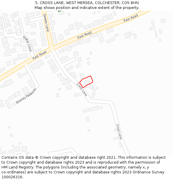 5, CROSS LANE, WEST MERSEA, COLCHESTER, CO5 8HN: Location map and indicative extent of plot