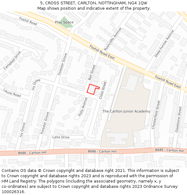 5, CROSS STREET, CARLTON, NOTTINGHAM, NG4 1QW: Location map and indicative extent of plot