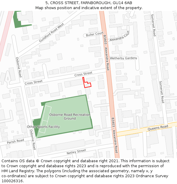 5, CROSS STREET, FARNBOROUGH, GU14 6AB: Location map and indicative extent of plot