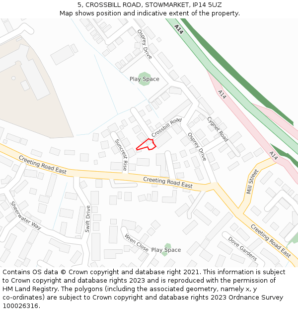 5, CROSSBILL ROAD, STOWMARKET, IP14 5UZ: Location map and indicative extent of plot
