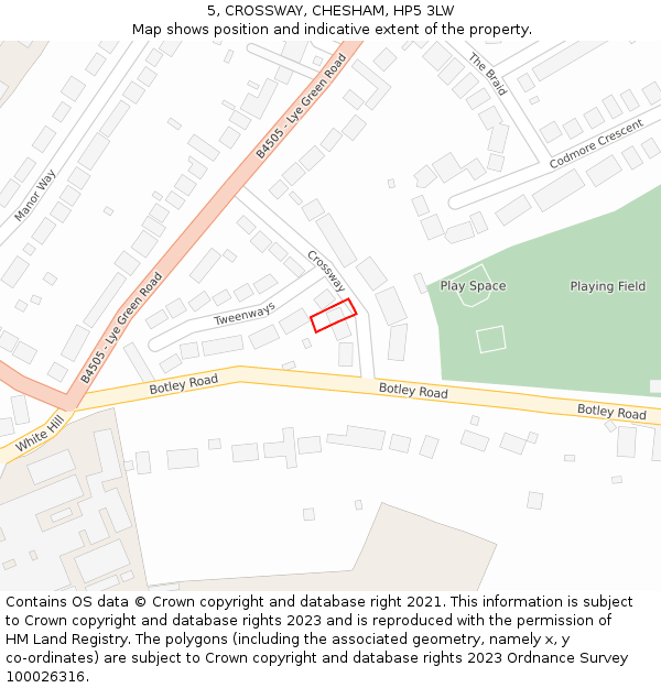 5, CROSSWAY, CHESHAM, HP5 3LW: Location map and indicative extent of plot