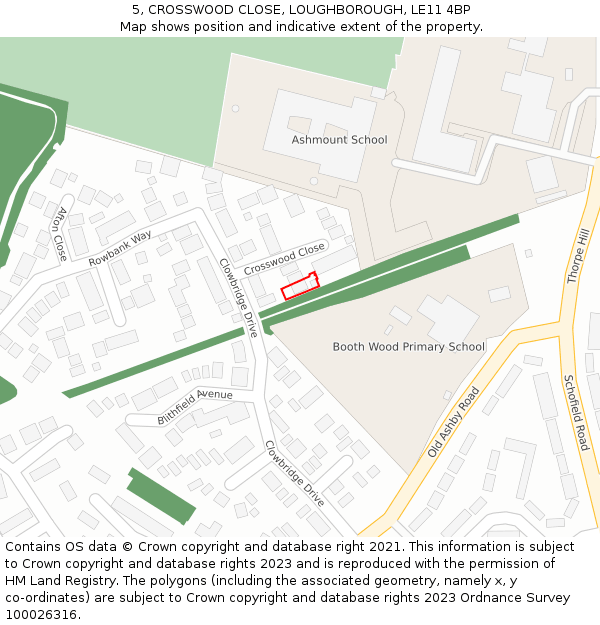 5, CROSSWOOD CLOSE, LOUGHBOROUGH, LE11 4BP: Location map and indicative extent of plot